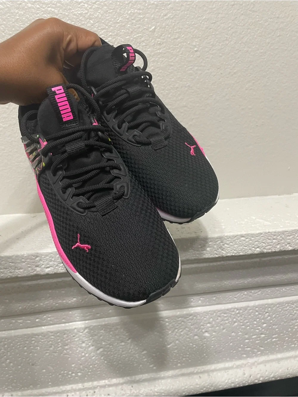 Puma Women's Black & Hot Pink Athletic Running Shoes with Neon Splatter